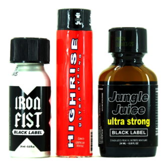 pack de 3 flacons de poppers iron fist Jungle Juice Ultra Strong et Highrise