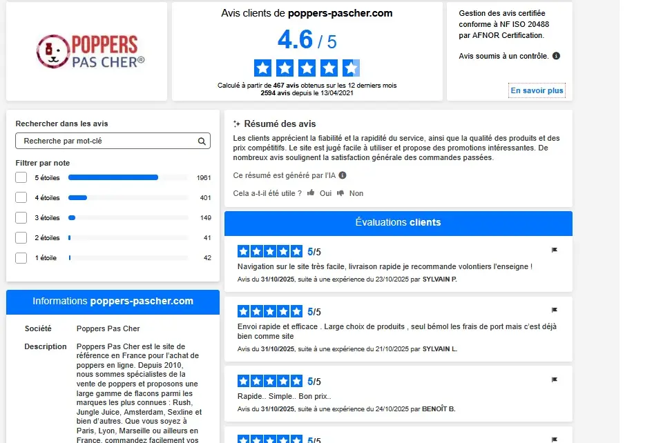 avis sur la boutique en ligne de poppers pas cher