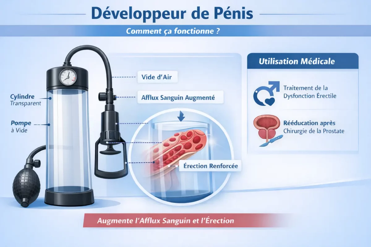 infographie fonctionnement pompe à pénis vacuum développeur de pénis traitement dysfonction érectile