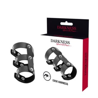 Triple Cockring Cuir et Pression Harness Darkness