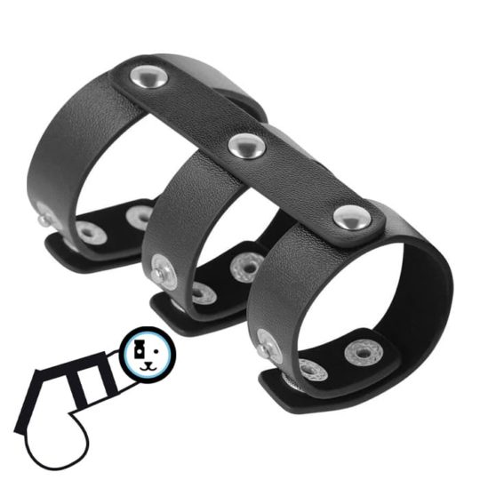 triple cockring en cuir avec pression