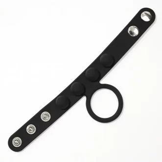 anneau pour pénis en cuir noir a pression silicone reglable