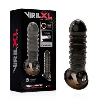 Manchon d’extension VirilXL Noir en TPE souple, texture stimulante