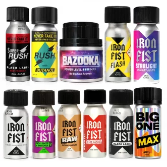 coffret 11 poppers aluminium premium amyl pentyl butanol Iron Fist Rush Bazooka XXL