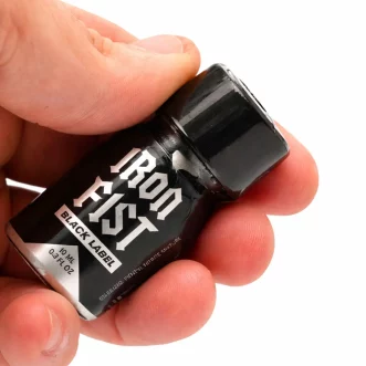 poppers noir black label mini de 10 ml iron fist et son flacon alu