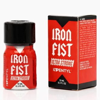 flacon de poppers iron fist ultra strong pentyle avec son flacon en alu