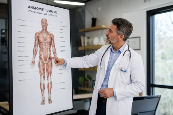 médecin qui indique les zone érogène de l'homme les plus sensible