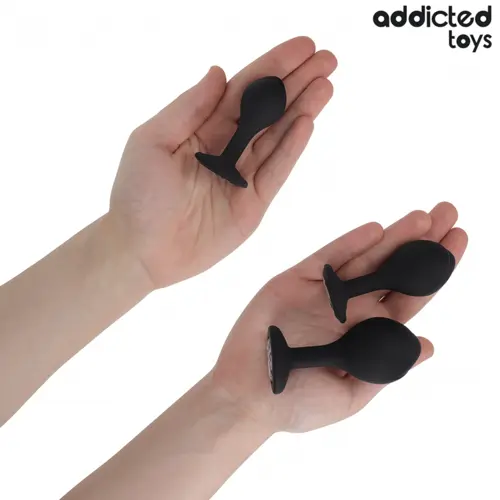 Lot de 3 Plugs Anaux Bijou Noir Addicted Toys silicone médical avec cristaux brillants