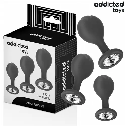 Lot de 3 Plugs Anaux Bijou Noir Addicted Toys silicone médical avec cristaux brillants