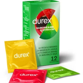 Préservatifs Fruits Lubrifiés Durex Easy On 12 unités saveurs fraise banane orange pomme verte