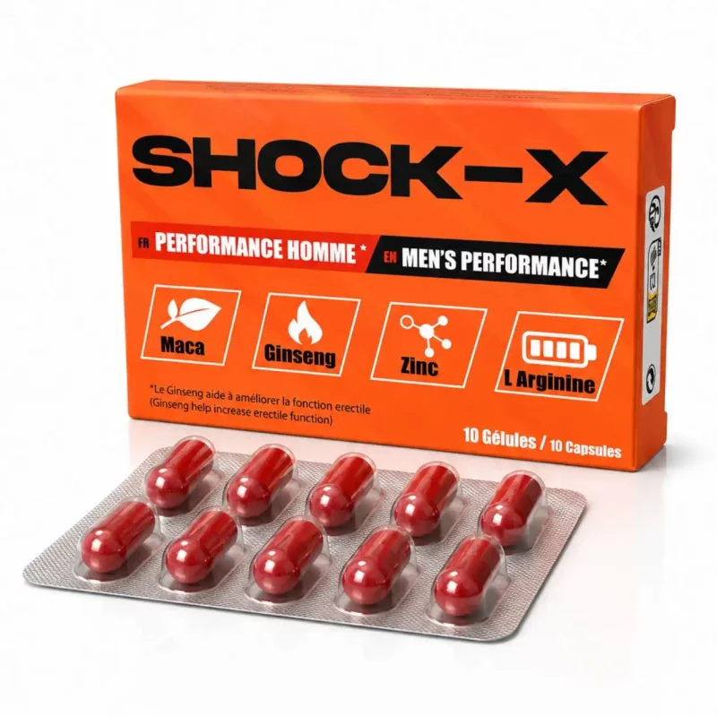 SHOCK-X complément alimentaire homme 10 gélules boîte officielle formule Ginseng Zinc L-Arginine