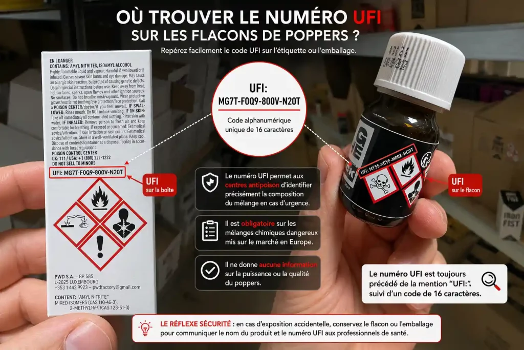 Numéro UFI sur un flacon de poppers Où trouver le numéro UFI sur un flacon de poppers