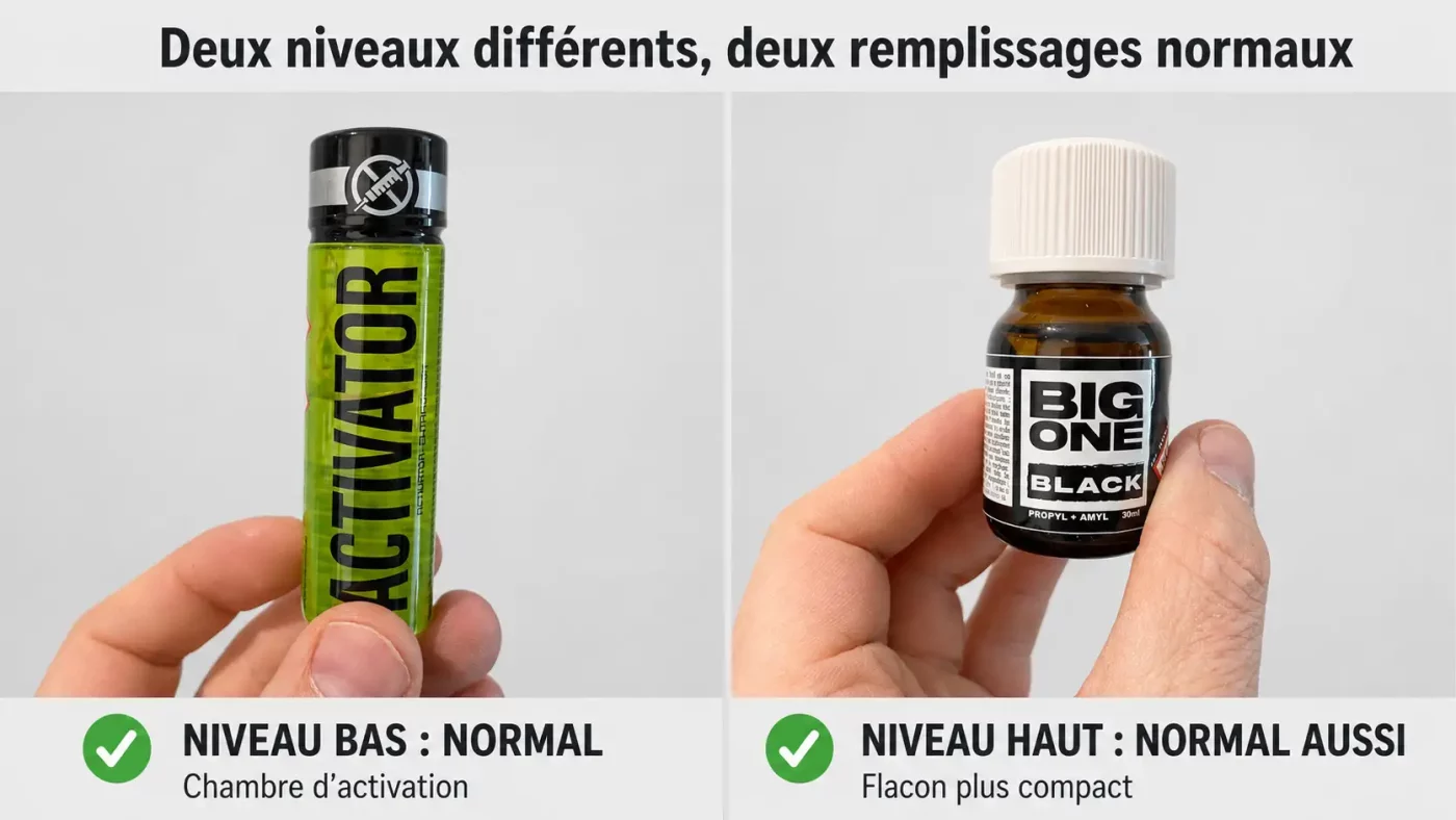 Poppers à moitié rempli : est-ce normal ou le flacon a-t-il fui ?