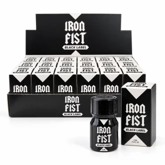 spécial grossiste : Lot de 18 Poppers Iron Fist Black Label 10 ml au Pentyle avec PLV.