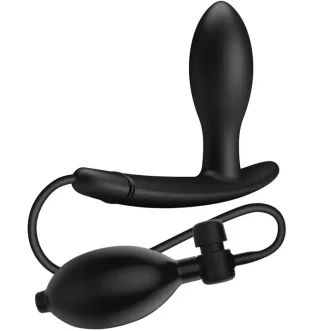 Plug anal gonflable Pretty Love en silicone noir, avec poire détachable, valve de décompression