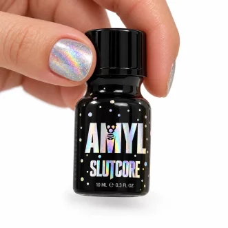 Poppers Amyl Slutcore 10 ml au nitrite d’amyle – flacon noir holographique format compact
