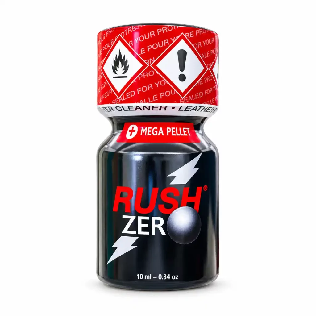 Poppers Rush Zero Mega Pellet 10 ml, une formule Amyl + Propyl avec bille intérieure Mega Pellet. Petit format Rush à double formulation.